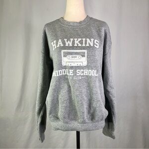 Stranger Things Hawkins Middle School AV Club grey crewneck sweatshirt M